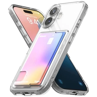 Abbildung von Ringke Fusion Card Case Kompatibel Mit iPhone 16 Hülle, [Eingebauter Kartenhalter] Transparente Hart PC Rückseite Stoßfester TPU Bumper Schlankem Kartenetui Handyhülle Clear