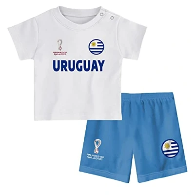 Abbildung von FIFA Unisex Kinder, White, Kids Official World Cup 2022 &amp; Uruguay Away Country Tee Shorts Set, Medium Age 3 UK