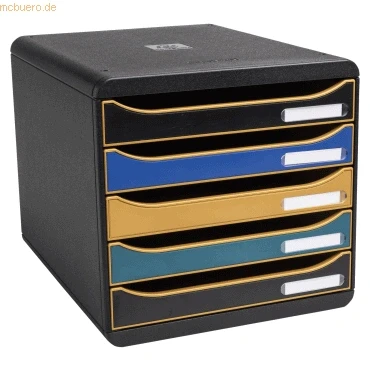 Abbildung von Exacompta 309505D Premium Ablagebox NeoDeco mit 5 Schubladen für DIN A4+ Dokumente. Stapelbare Schubladenbox hoher Kapazität mehr Platz auf dem Schreibtisch Big Box Plus EcoBlack Schwarz