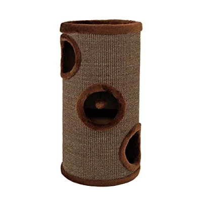 Abbildung von lionto Kratztonne aus Sisal mit Spielball &amp; Plüschrand, Höhe 70 cm, Stabiler Kratzbaum für kleine große Katzen, perfekte Krallenpflege Beschäftigung, viele Versteckmöglichkeiten, Ø 36 braun