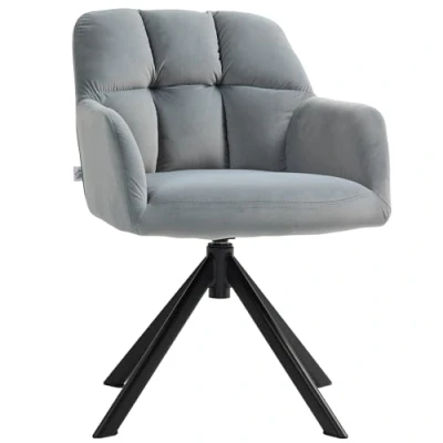 Abbildung von HOMCOM Sessel Drehbarer Loungesessel mit Samtoptik, Armlehne, Esszimmerstuhl drehbar, Drehsessel Metallbeine, Küchenstuhl, für Schlafzimmer, Küche, Wohnzimmer, Grau