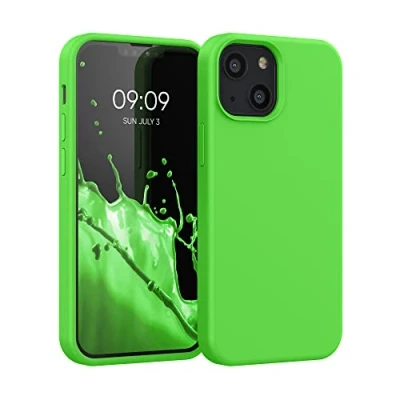 Abbildung von kwmobile Hülle kompatibel mit Apple iPhone 13 Mini Silikon Handy Case Handyhülle weiche Oberfläche kabelloses Laden Limettengrün