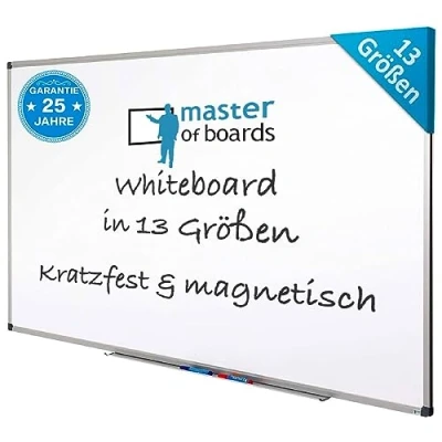 Abbildung von MOB Magnetisches Whiteboard 240x120cm mit Alurahmen und Stiftablage für Büro, Heim Schule, Magnettafel kratzfest trocken abwischbar Magentboard in Hoch oder Querformat