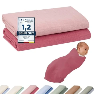 Abbildung von furora Baby Stoffwindeln Mullwindeln Sets (Bio Musselin: super soft) 120x120cm Spucktücher, Sehr weich