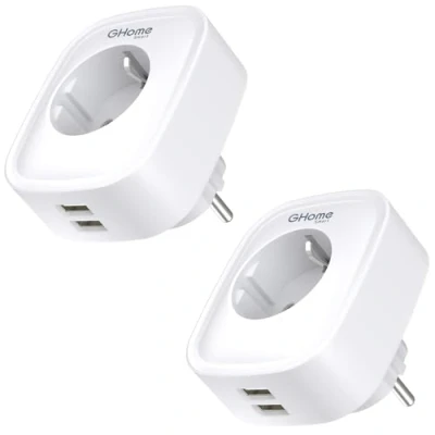 Abbildung von GHome Smart mit USB 16A, WLAN Steckdose Stromverbrauch Messen, App Fernsteuerung,Funktionieren Alexa,Google Assistant,Sprachsteuerung und Zeitschaltuhr,2er Pack, Weiß