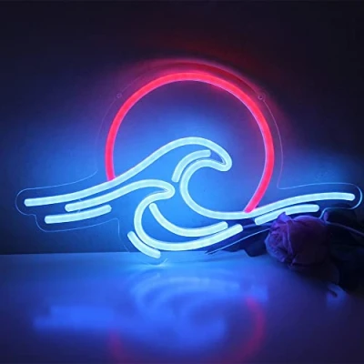 Abbildung von DAKABUKA Sonnenuntergang, Sonnenaufgang, Meer, LED Leuchtreklamen, Welle, Neonlichter für Schlafzimmerdekoration, Coole Wanddekoration, Wohnzimmer, Jungen, Mädchen, USB betrieben (15 * 8,7 Zoll)