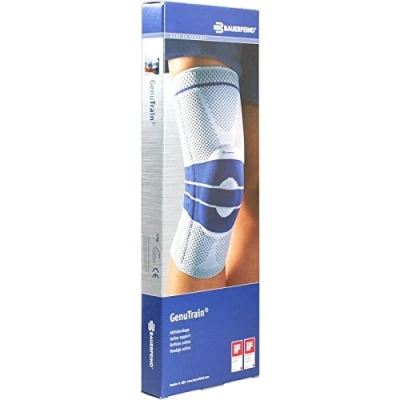Abbildung von Bauerfeind Kniebandage GenuTrain Unisex zur Entlastung, Stabilisierung und Aktivierung nach Verletzung, Operation oder bei chronischen wie Gonarthrose (Gelenkverschleiß) Arthritis