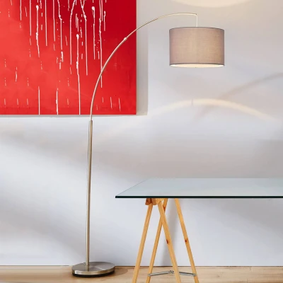 Abbildung von Brilliant Bogenlampe Clarie, ohne Leuchtmittel, 29cm Höhe, E27 max. 60W, LED geeignet, mit grauem Textilschirm