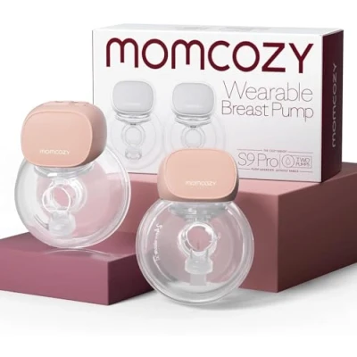 Abbildung von Momcozy S9 Pro Aktualisierte Milchpumpe Elektrisch Tragbar, Freihändige mit längster Akkulaufzeit und LED Anzeige, Elektrische 2 Modi &amp; 9 Stufen 24mm (Rosa, Pack)