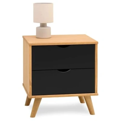 Abbildung von IDIMEX Nachttisch Colima mit 2 Schubladen Naut/Schwarz Nachtkommode aus Massivholz Kiefer, ideal für Boxspringbetten, modernes Design