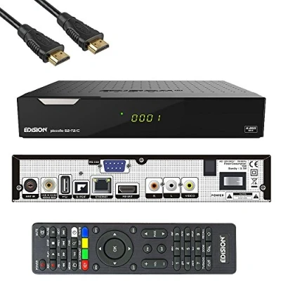 Abbildung von Edision PICCOLLO S2+T2/C Combo Receiver H.265/HEVC (DVB S2, DVB T2, C,) CI Full HD USB Schwarz inkl. HDMI Kabel
