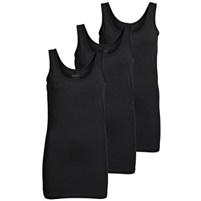 Abbildung von ONLY 3er Pack Damen Basic Tops Tank Top Schwarz lang 15201465 (XL, (Black))