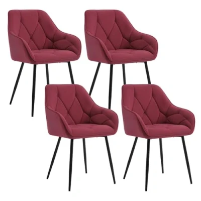 Abbildung von WOLTU 4er Set Esszimmerstühle, Küchenstuhl, Stuhl Esszimmer Wohnzimmer, ergonomischer Sessel, Armlehnstuhl, Polsterstuhl, Sitzfläche aus Samt, Metallbeine, Bordeaux, EZS02bd 4