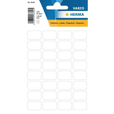 Abbildung von HERMA 3640 Vielzweck Etiketten, 224 Stück, 12 x 18 mm, 32 pro Bogen, selbstklebend, Haushaltsetiketten zum Beschriften für Kalender Planer Basteln, matt, blanko Papier Klebeetiketten Aufkleber, weiß