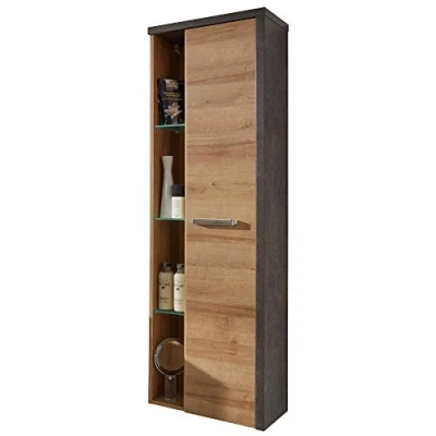 Abbildung von trendteam smart living Hochschrank Schrank Badezimmer Bay Aufbaumaß (BxHxT) 48 x 160 31 cm Farbe Beton dunkel mit Eiche Riviera Honig 169360128