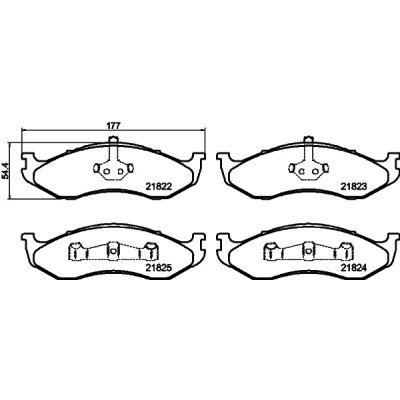 Abbildung von HELLA 8DB 355 008 231 Bremsbelagsatz nicht für Verschleißwarnanzeiger vorbereitet JEEP: Grand Cherokee I, WRANGLER 2, II, KIA: CARNIVAL 2
