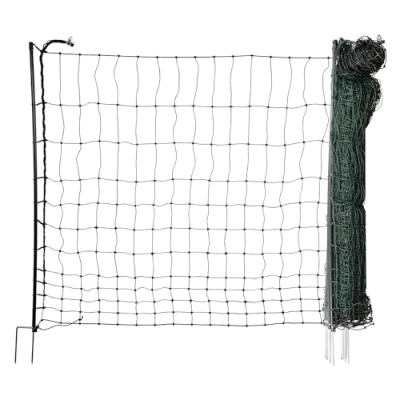 Abbildung von horizont Hühnerzaun easyLine, 25m lang, 110cm hoch, 7 PVC Pfähle Geflügelzaun ohne Strom, mobiles Geflügelnetz, Gartenzaun, mit Doppelspitze, grün