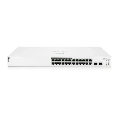 Abbildung von HPE Networking Instant On Switch Serie 1830 Intelligent verwalteter Layer 2 Ethernet mit 24 Port Gb und PoE 24x 1G 2X SFP 12x CL4 (195 W) Lüfterlos EU Kabel (JL813A#ABB)