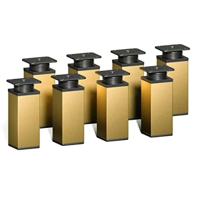Abbildung von sossai® Design Möbelfüße MFV1 höhenverstellbar 8er Set Vierkant Profil: 40 x mm Farbe: Gold Höhe: 100mm (+20mm) Hochwertige Holzschrauben inklusive