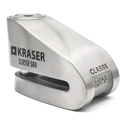 Abbildung von KRASER KR114S Bremsscheibenschloss mit SRA Zulassung, Motorrad Diebstahlsicherung, 14mm Doppelverschluss, 3 Schlüssel + Erinnerungskabel, Rostfreier Stahl, 14 mm