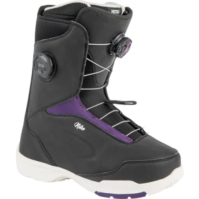 Abbildung von Nitro Damen Snowboards Scala BOA Boot All Mountain Freeride Freestyle Schnellschnürsystem Snowboardboot, Black Purple, 27.5