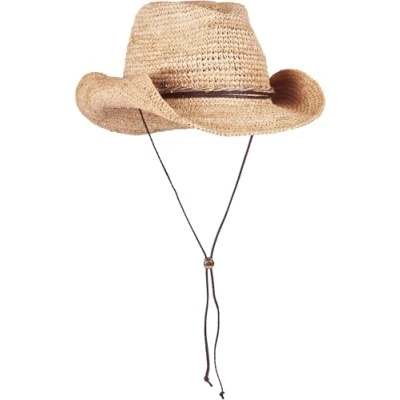 Abbildung von LOEVENICH formbarer Raffia Damen Cowboy Hut mit Kinnband aus veganem Leder in One Size White Pepper