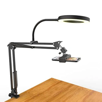 Abbildung von Overhead Stativ Handy mit Ringlicht, Flexibler Tisch Kamera Arm Licht, Flexible Halterung Ringlicht für YouTube Live Stream Videoaufzeichnung, Kompatibel iPhone, Logitech