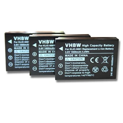 Abbildung von vhbw 3X Akku Ersatz für Kodak Klic 5001 Kamera (1600 mAh, 3,6 V, Li Ion)