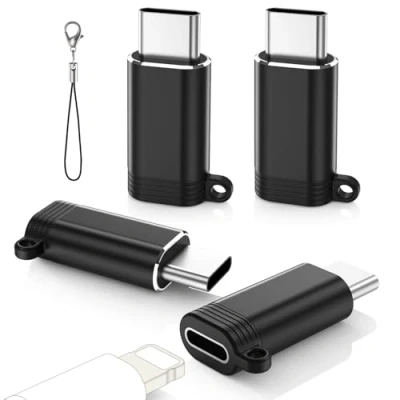 Abbildung von MoKo Lightning Buchse auf USB C Stecker Adapter 4 Pack, für iPhone 16/15 Pro Max Plus, iPad Air, Samsung, aufm Laden, Nicht Audio/OTG, Schwarz