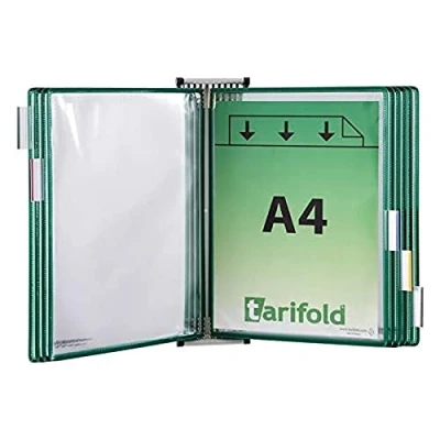 Abbildung von Tarifold Fr 414105 Wandhalterungsset aus Metall mit 10 Hüllen, A4, PVC, Rahmen, Grün