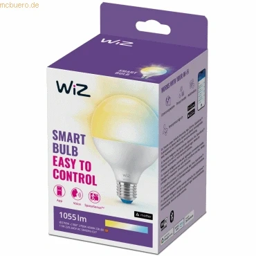 Abbildung von WiZ Tunable White LED Lampe, E27, Globe, dimmbar, warm bis kaltweiß, 75W, smarte Steuerung per App/Stimme über WLAN