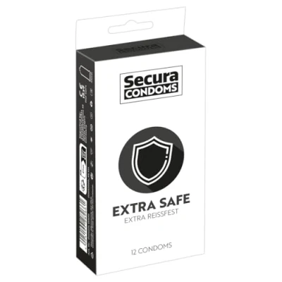Abbildung von Secura Kondome extra Safe mit dickerer Wandstärke, Packung mit, 12 St., verstärkte für längeren Spaß im Bett auch Anal, dicke besondere Sicherheit
