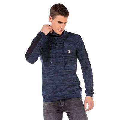 Abbildung von Cipo &amp; Baxx Herren Strickpullover Langarmpulli Schalkragen Pullover Sweatshirt Sweater CP252 Indigo Dunkelblau S