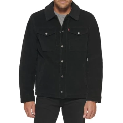 Abbildung von Levi&#039;s Herren Corduroy Sherpa gefütterte Trucker Jacke (Standard und Big &amp; Tall) Jeansjacke, schwarz, Medium