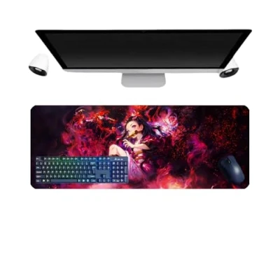 Abbildung von Demon Nezuko Anime Mauspad, groß, 800 x 300 3 mm, Schreibtisch, rutschfest, strukturierte Oberfläche für Computer, Gamer Büro, Zuhause und Laptops