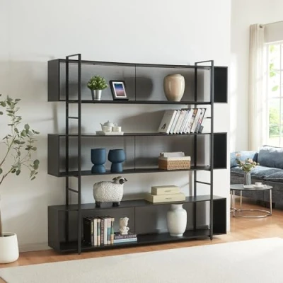Abbildung von en.casa Standregal, »Randaberg« Metallgestell 180 x 33 cm Schwarz