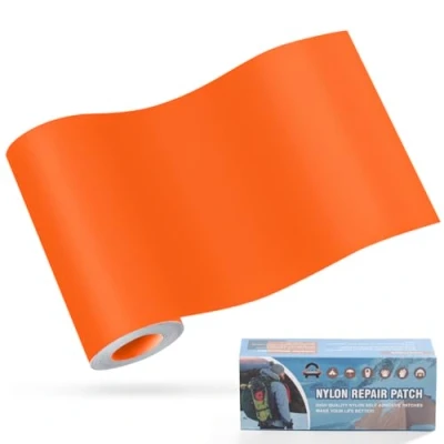 Abbildung von Nylon Selbstklebende Patches, OAZ 1 Rolle 10x160cm Selbstklebender Wasserdichte Reparatur Patch, FlickeOrange Selbstklebend Orange, für Zelte, Daunenjacke, Schlafsack, Tasche