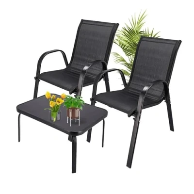 Abbildung von EXTRALINK Balkonmöbel Set Modernes Garten Möbel mit 2 Stühlen und Tisch, Balkon Sitzgruppe, Rostfreie Stahlrahmen, Pflegeleicht Wetterfest, Kratzfest, Ideal für Terrasse
