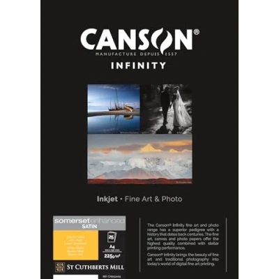 Abbildung von Canson Infinity Somerset Enhanced Satin White, digitales Fotopapier, glatt, 225 g/m², DIN A4 21 x 29,7 cm, Kartonbox, Extraweiß, 25 Blatt