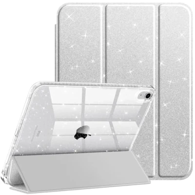 Abbildung von Fintie Hülle für iPad 10. Generation 2022 10,9 Zoll mit Stifthalter, Glitzernde Stoßfeste Case Cover Glänzende, durchsichtige Rückseite Schutzhülle, Silber