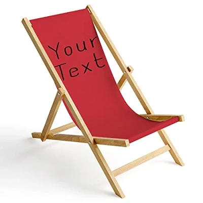 Abbildung von Ferocity Holz Liegestuhl Klappbar Klappliegestuhl Sonnenliege Strandstuhl Wechselbezug Motiv Your Text Rot [119]