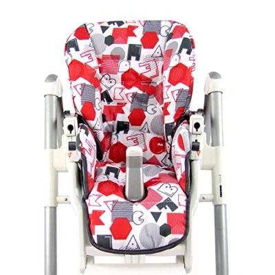 Abbildung von BAMBINIWELT Ersatzbezug Sitzkissen Bezug kompatibel mit Peg Perego Prima Pappa Diner (weiß rot ABC)