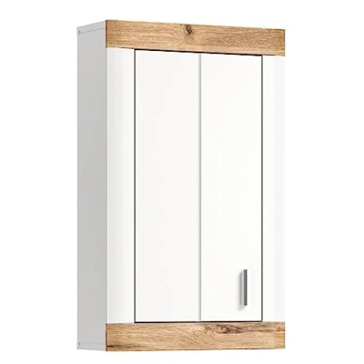 Abbildung von xonox.home Badezimmer Laredo X2NE4721 Hängeschrank Schrank in Front weiß matt Tiefzieh Korpus Melamin Abs. Nox Oak Nb., ca. 45x76x20 cm