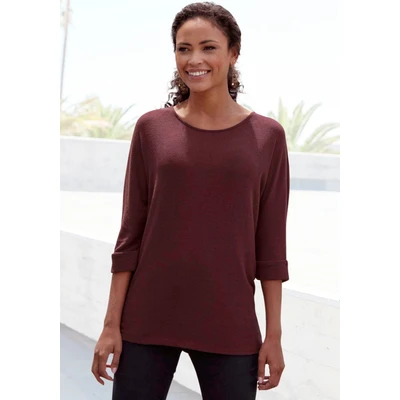 Abbildung von Lascana 3/4ARM Langarmshirt, Damen, Größe: 32/34, Burgunderrot
