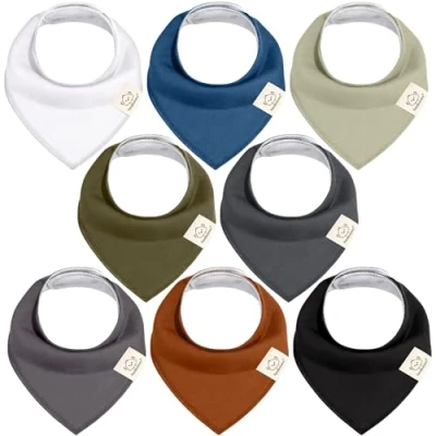 Abbildung von 8 Stück Dreieckstuch Baby Junge, Mädchen Unisex Bandana Lätzchen Baby, Super Absorbierende Halstuch Bio Baumwolle Lätzchen, Halstücher für Säuglinge, Sabberlätzchen (Basics)