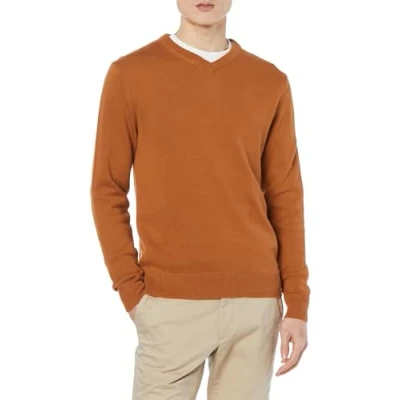 Abbildung von Amazon Essentials Herren Pullover mit V Ausschnitt (in Übergröße erhältlich), Rostfarben, L