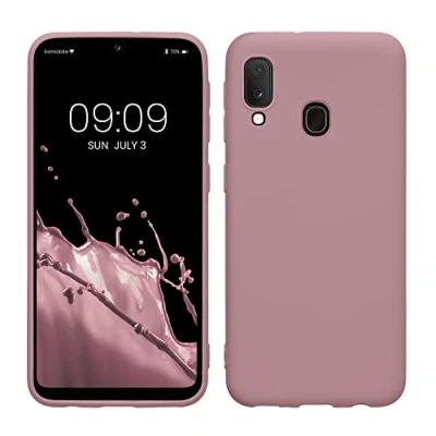 Abbildung von kwmobile Hülle kompatibel mit Samsung Galaxy A20e weiches TPU Silikon Case Cover geeignet für kabelloses Laden Altrosa matt