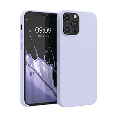 Abbildung von kwmobile Hülle kompatibel mit Apple iPhone 12 Pro Max Silikon Handy Case Handyhülle weiche Oberfläche kabelloses Laden Pastell Lavendel