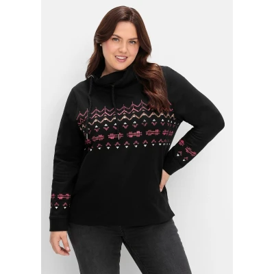 Abbildung von Sheego Sweatshirt, Damen, Größe: 40/42, Schwarz bedruckt