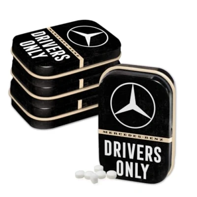 Abbildung von Nostalgic Art Retro Pillendose, 4 x 6 1,6 cm, Mercedes Benz Drivers Only (4er Set), mit Pfefferminz Dragees, Vintage Design